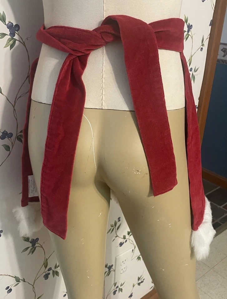 Delantal de anfitriona Mrs Claus terciopelo rojo ribete de piel sintética talla única ajustable lazo trasero Foto 4 de 4