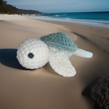 Crochet Green and White Sea Turtle Plushie Handmade