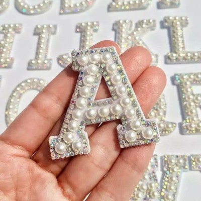 Perlenaufnäher Buchstaben AB Strass Glitzer 4,6 cm Buchstabenflicken zum Aufnähen / Aufbügeln