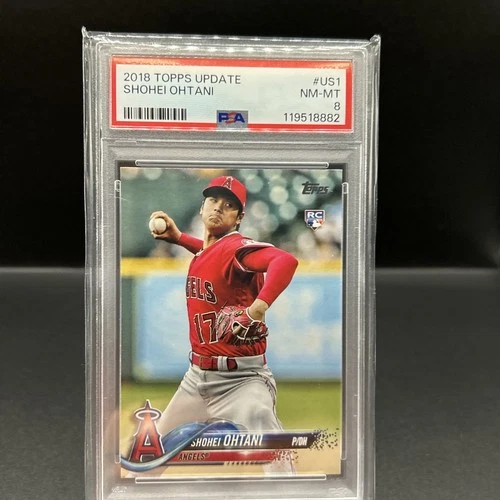 SHOHEI OHTANI 2018 TOPPS UPDATE PITCHING RED JRSY RC #US1 PSA 8 NM-MT DODGERs
