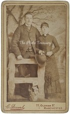 CDV YOUNG COUPLE FENCE PROP & NATURE PAINTED BACKDROP BY DUVAL OF MANCHESTER 