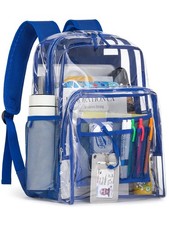 Blue 17 Inch Large TPU Clear Backpack Heavy Duty Transparent MultiPocket Bag