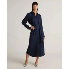 Quince Washable Stretch Silk Maxi Shirt Dress in Navy - Size XS NEW