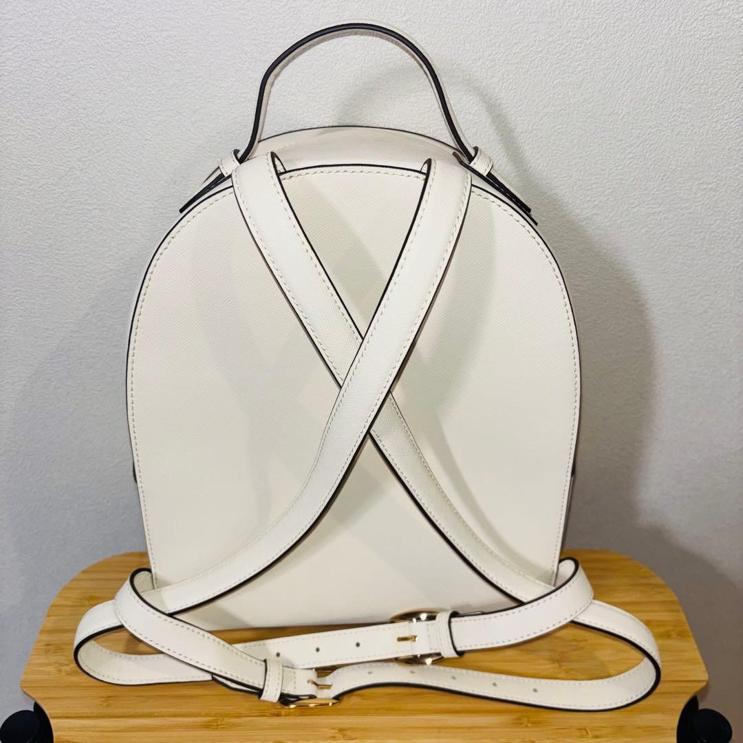 Tory Burch White Round Backpack Stylish Designer Bag thumbnail 3