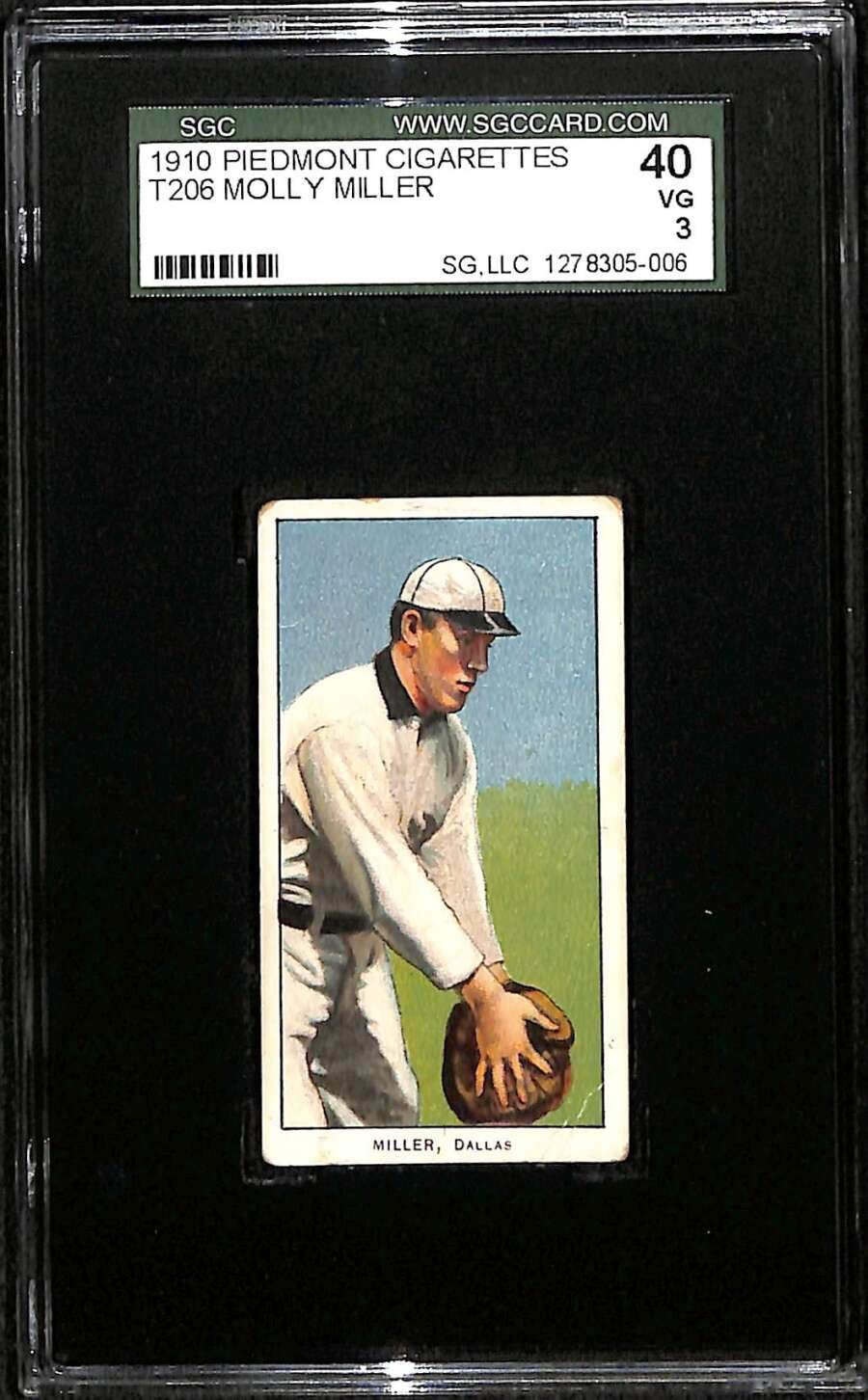 1909 T206 #502 Charles B. Miller  SGC 40 VG 3 Molly C101855