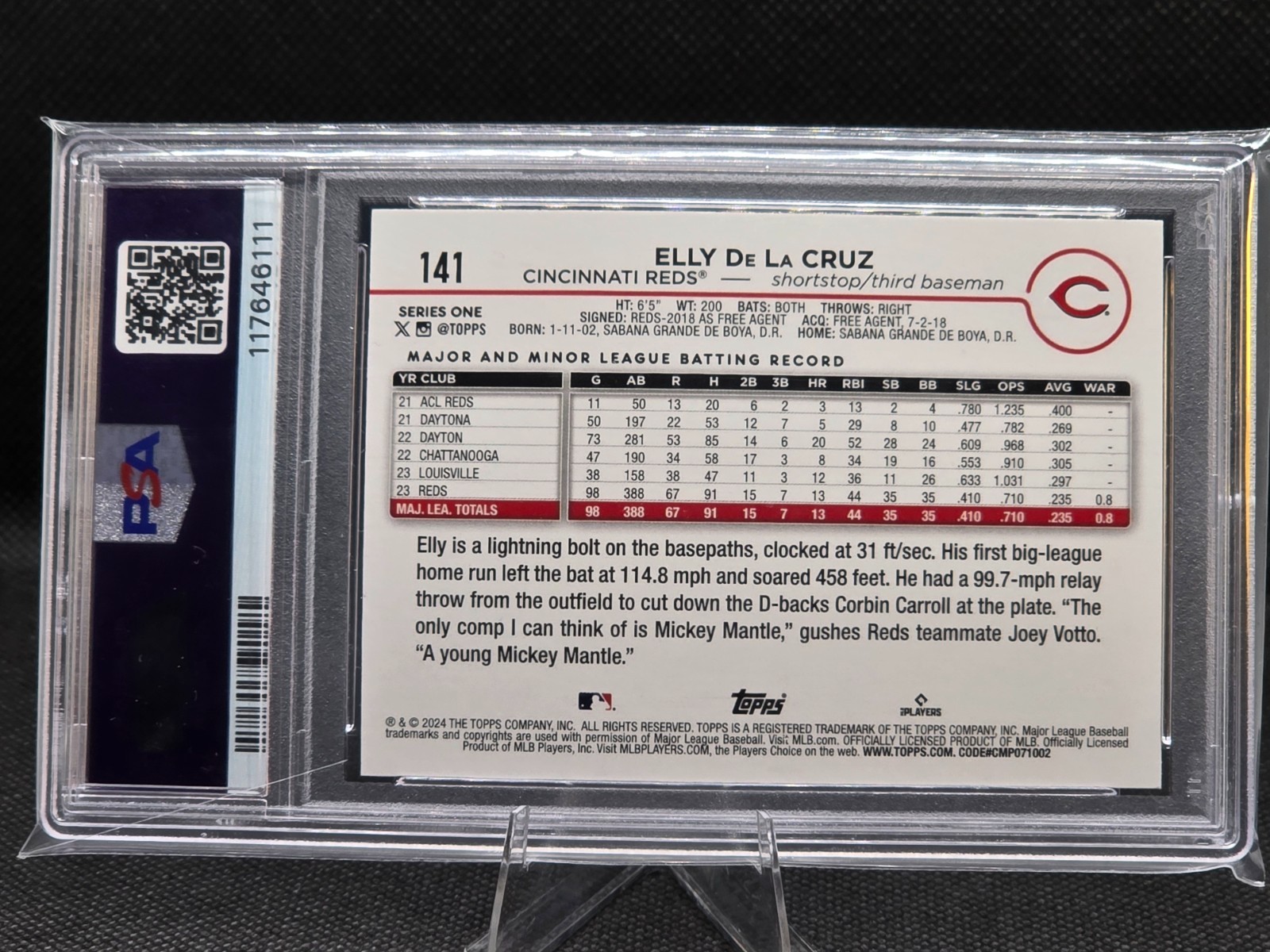 ⭐2024 Topps Series 1 Elly De La Cruz #141 PSA 9 RC Cincinnati Reds ⚾ Card ⭐ view 2