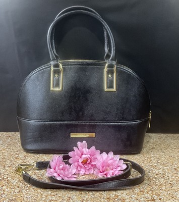 Anne Klein Dome Handbag XL Shimmer Down Black Crossbody Satchel Pocket Purse