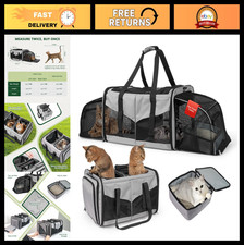 Expandable Double Compartment Cat Carrier for 2 Cats, Large Pet Travel Bag with