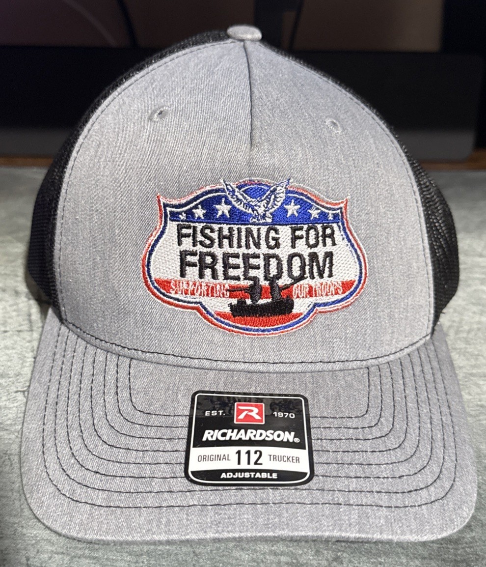 Richardson 112 Fishing for Freedom Mesh Snapback Trucker Hat Gray/Black Cap