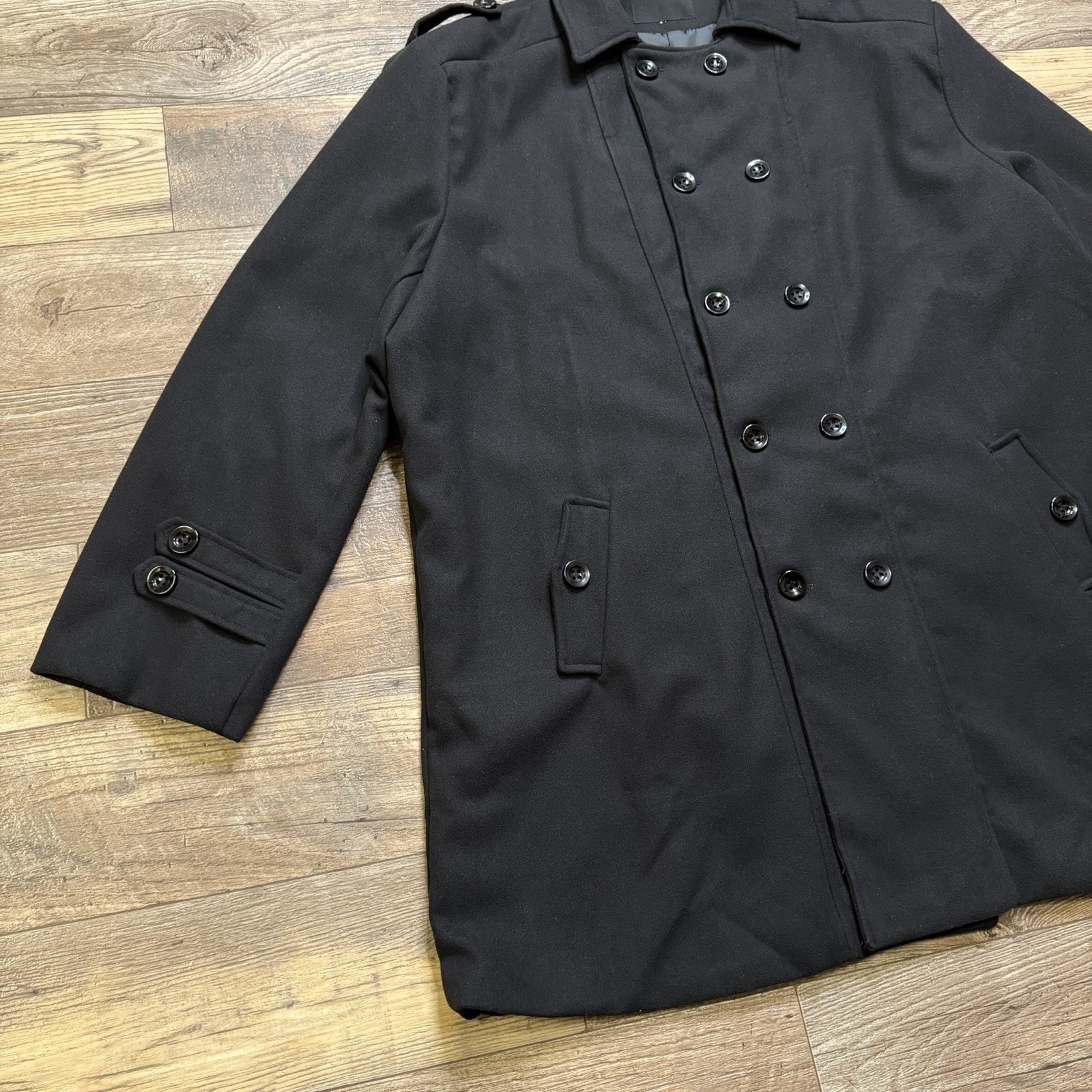 BNWOT Men’s Black Peacoat Style Jacket 4XL Double Breasted Midweight Casual Coat