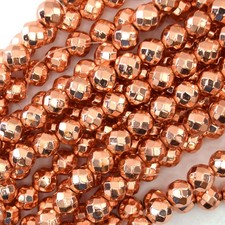Faceted Rose Gold Hematite Round Beads Gemstone 15.5" Strand 4mm 6mm 8mm