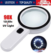 90X Lighted Handheld Magnifying Glass Large Reading Aid Magnifier for Seniors
