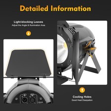 200W Stage Light with Barn Doors,COB LED Spotlights Warm Cold White Par Light