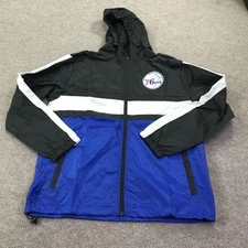 Philadelphia 76ers Windbreaker Mens Large Black Blue White NBA Basketball Hooded