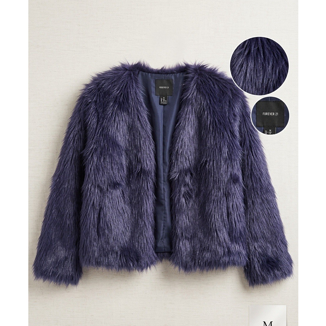 FOREVER 21 Women’s Purple Lined Faux Fur Accent Open Short Long Sleeve Jacket M