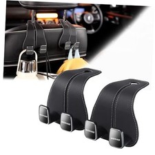 Car Purse Hook, Leather Back Seat Storage Hook, Double Car Hooks Black-2PCS