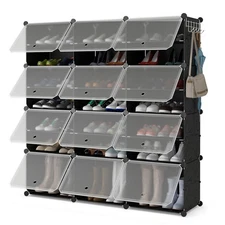 Portable Shoe Rack Organizer 12-Cube 48 Pair Shoe Shelf Storage Cabinet w/Hook