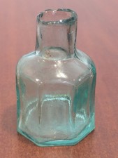Antique Hand Blown Aqua Glass Ink Well