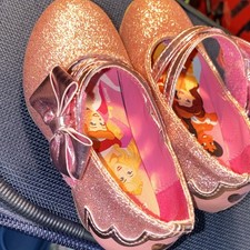 Disney Princess Girls Pink Glitter Mary Jane Shoes Bow Hook  Loop US Size 6