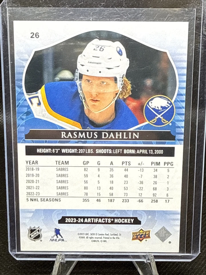 2023-24 Upper Deck ARTIFACTS Rasmus Dahlin #26 PURPLE /25 Buffalo Sabres - Image 2 of 3