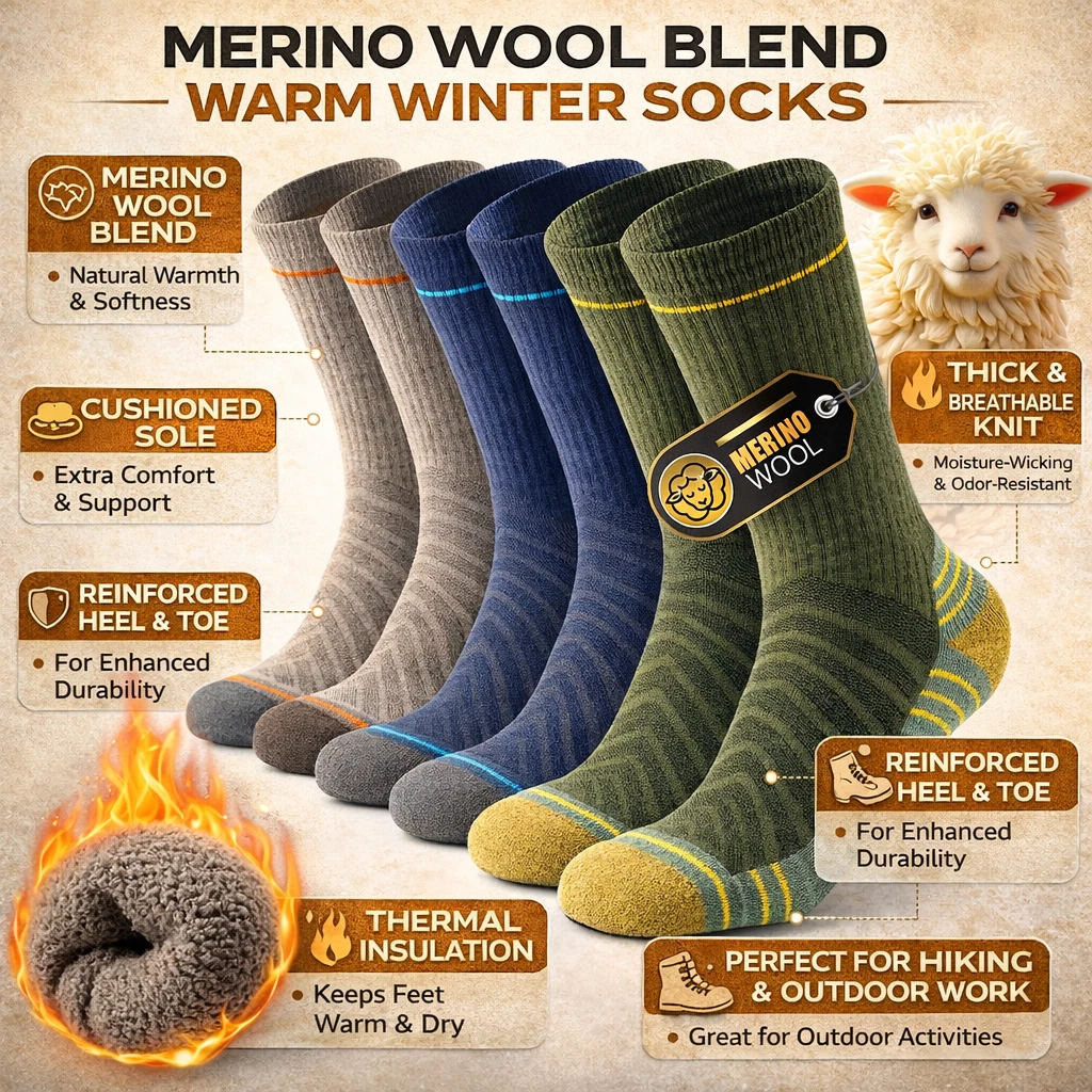 EBMORE - Calcetines Térmicos De Lana Merina, Cálidos, Gruesos Para Invierno, Cómodos, Acolchados, Para Senderismo, 4 Pares Para Mujer Y Hombre, Mediana