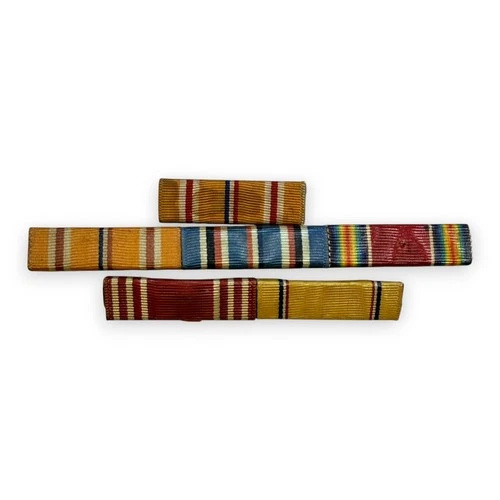 Lot of 3 WWII US Army Ribbon Bar Collection, Vintage 1940s Military Memorabilia