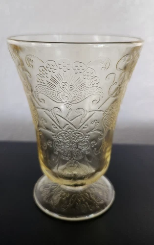 Depression Florentine Yellow Poppy #2 Footed Tumbler Glass 4" Trumpet