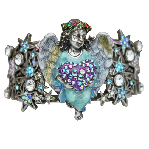 Engraved Robe KIRKS FOLLY CELESTIAL ANGEL HEART AND STAR CUFF BRACELET SILVER TONE | eBay