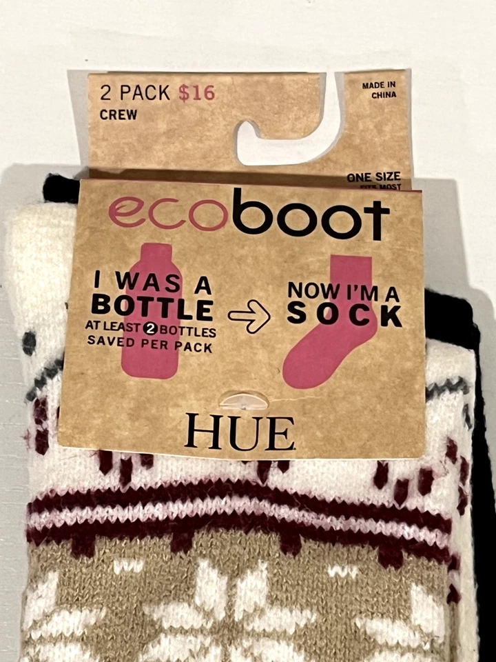 Paquete de 2 calcetines para mujer corte redondo Fairisle ECOboot tono copo de nieve/negro nuevos con etiquetas Foto 2 de 3