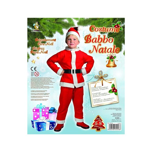 Costume Piccolo Babbo Natale Bambino Rosso Bianco Taglia Unica 5-8 anni Ciao - Foto 2 di 5