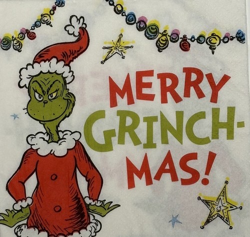 two Individual Beverage Paper Christmas Decoupage napkins Grinch Holiday