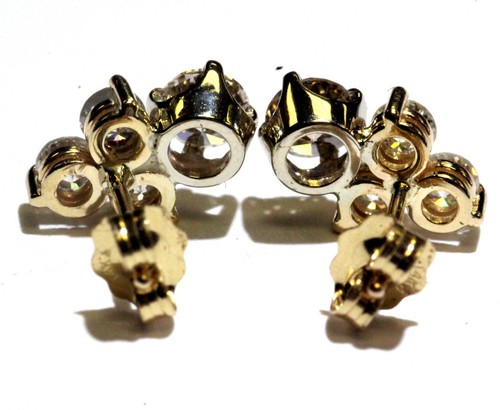 14k yellow gold 1.31ct round diamond fancy cluster stud earrings womens - Imagen 6 de 9