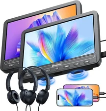 2x 10.5" Dual Screen Car DVD Player Portable Battery USB with Headsets