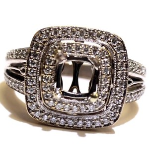 18k white gold double halo mounting semi mount diamond ring for .97ct