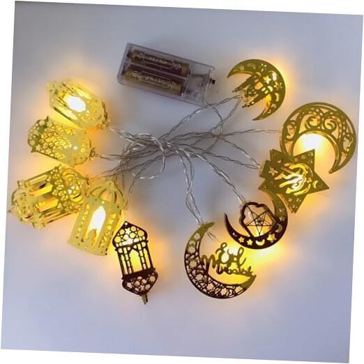 Ramadan Decorations Lantern Lights, 5.4 Ft 10 LEDs Star Moon Lantern Mixed