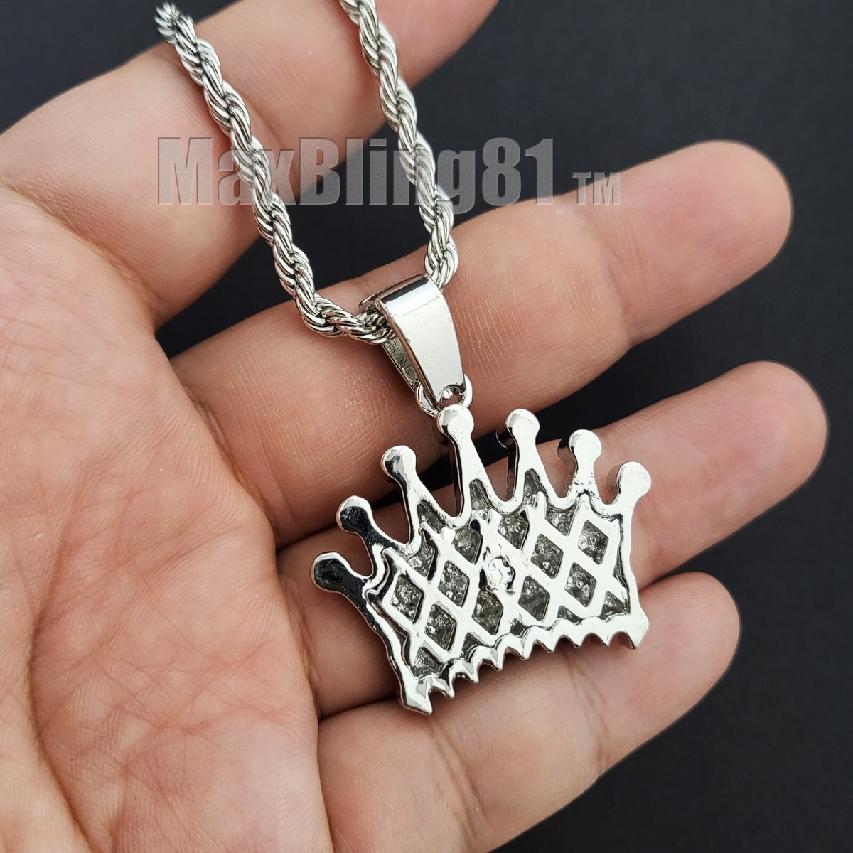 Hip Hop Gold Plated Alloy Cubic Zirconia Crown Pendant & 24
