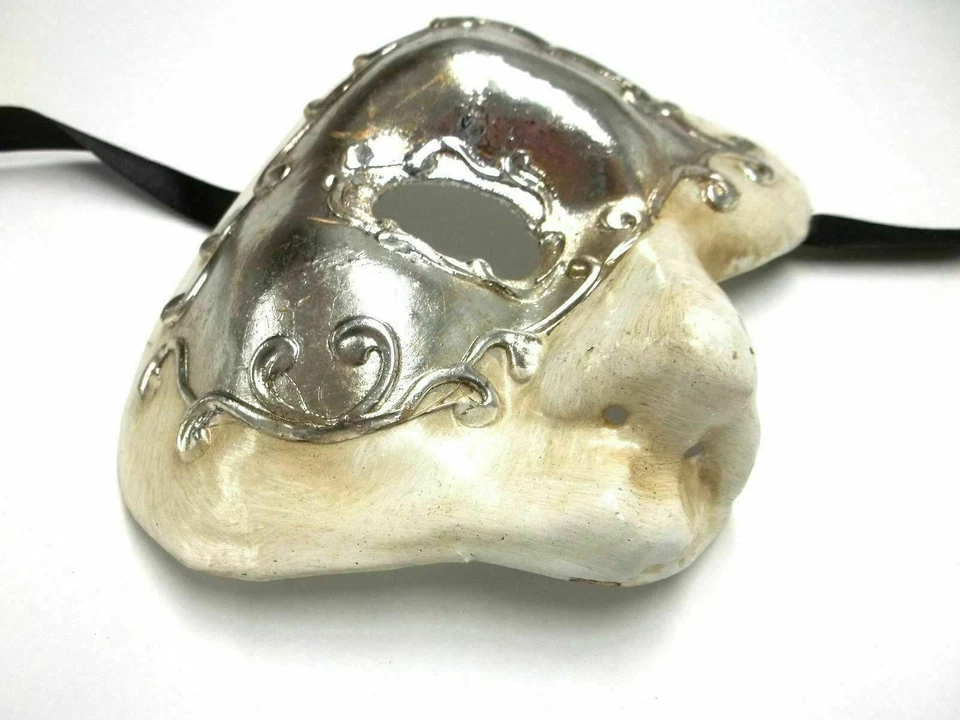 White Silver Foil Phantom of The Opera Costume Masquerade Mardi Gras Party Mask - Image 3 of 4
