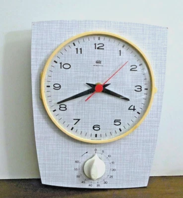 HORLOGE MURALE GRISE AVEC MINUTEUR "ELECTRIC" VINTAGE 1960 - Photo 1/4