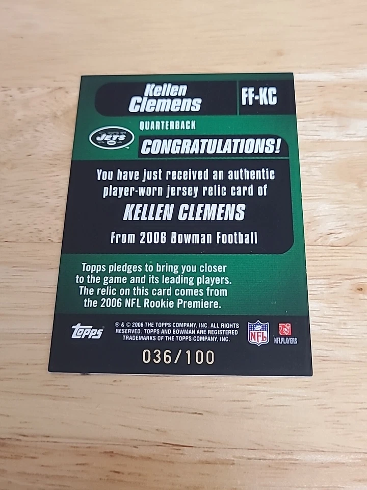 2006 Bowman Fabric of the Future #FF-KC Kellen Clemons Relic Rookie /100 $$$$ - Image 2 of 2