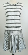 J. Crew Tweed Striped Drop Waist Dress Sz 6 White Navy Blue Tan