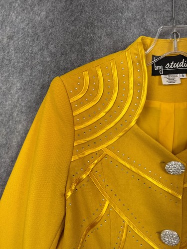 Vtg BMJ Studio Jacket Blazer Women 8 Yellow Glam Disco Funky Rhinestone Y2K - Picture 2 of 17