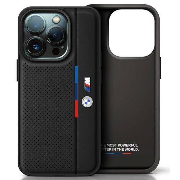 Phone Case iPhone 16 Pro Max BMW Tricolor Faux Leather Perforated Black