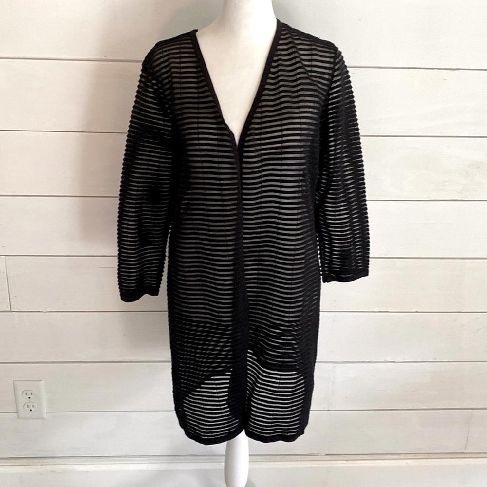 Alfani semi-sheer black cardigan. Striped. Size L. 3/4 sleeves.