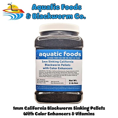 1 mm SINKING California Blackworm Pellets with Color Enhancers & Vitamins. JAR