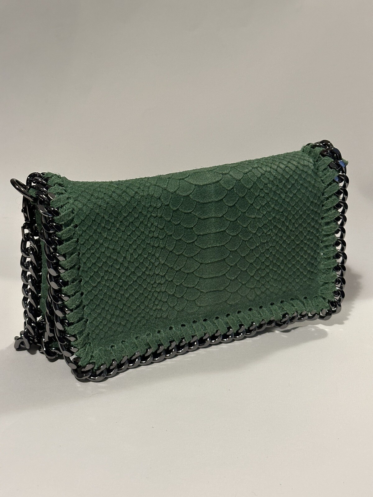 Green Real Leather Shoulder Bag Mock Snake Borse In Pelle 22cm x 14cm Immaculate image 2