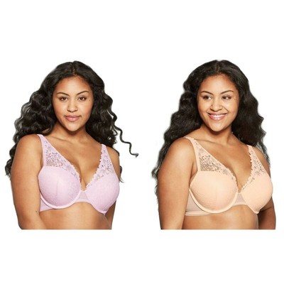 (2) Auden Lace Push Up Plunge Bras Peach/Lilac 34D