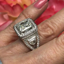 Art-Deco Engagement Ring With Radiant Cut Center 12.33CT CZ In Halo Round 3CT CZ