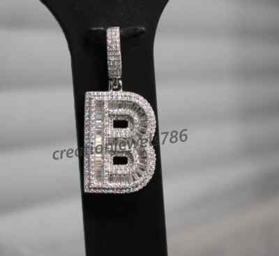 Moissanite Baguette and Round B Letter Any Custom Pendant 925 Sterling Silver