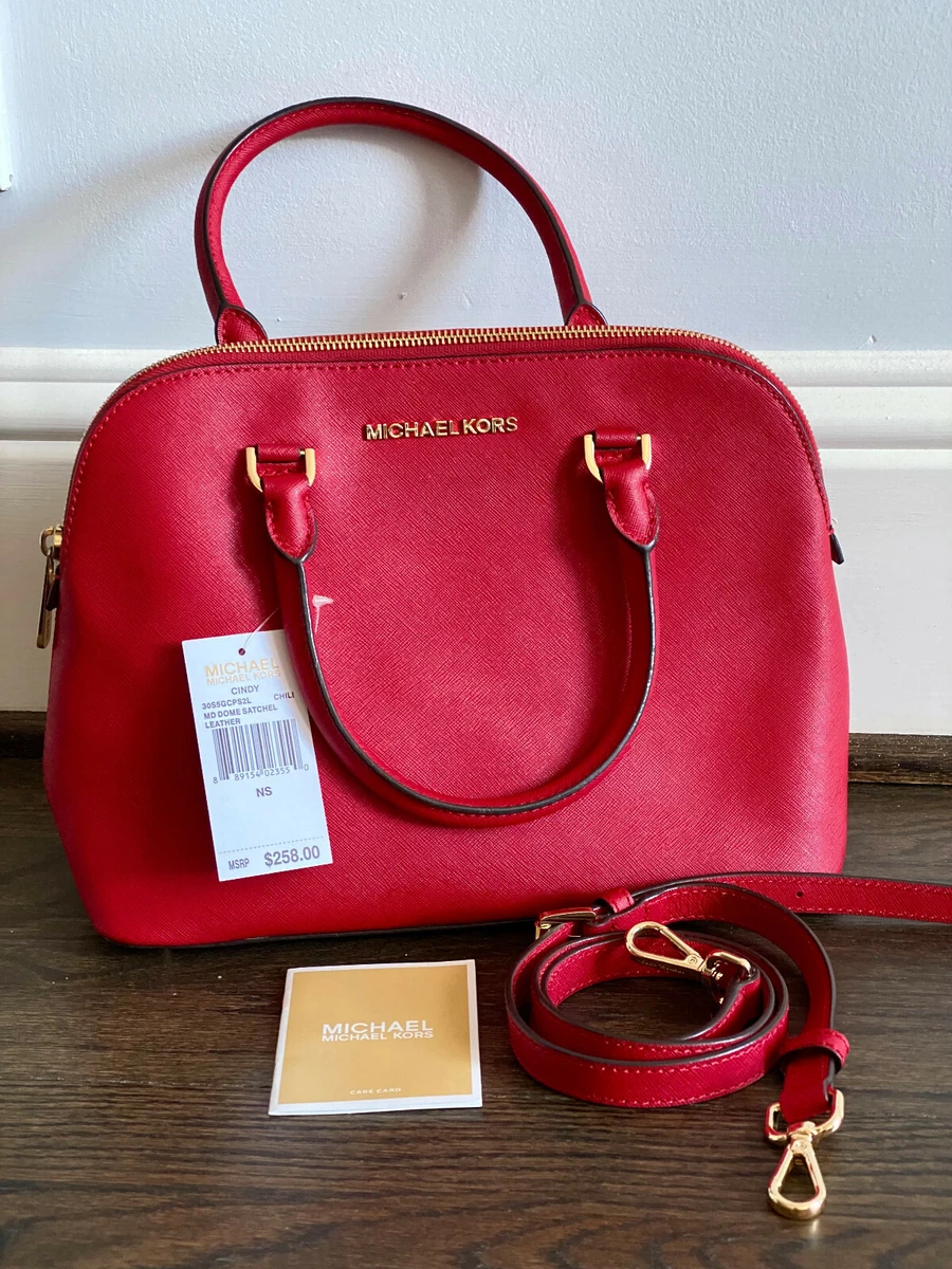 Michael Kors Emmy Cindy Dome Medium Top Zip Crossbody Saffiano Leather Red  - ShopperBoard