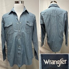 Men's Wrangler Western Pearl Snap Long Sleeve Denim Collared L Jean Shirt